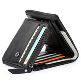 CONTACT'S Genuine Crazy Horse Leather Men Wallets Vintage Trifold Wallet Zip Coin Pocket Purse Cowhide Leather Wallet For Mens