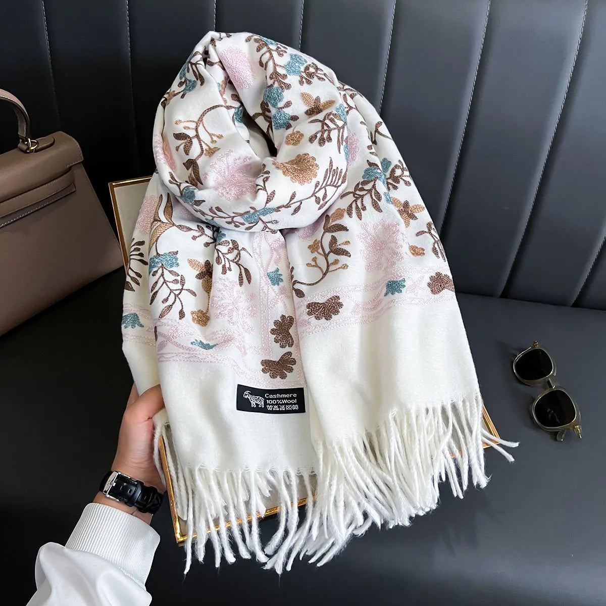 Luxurious Embroidered Cashmere Scarf for Women