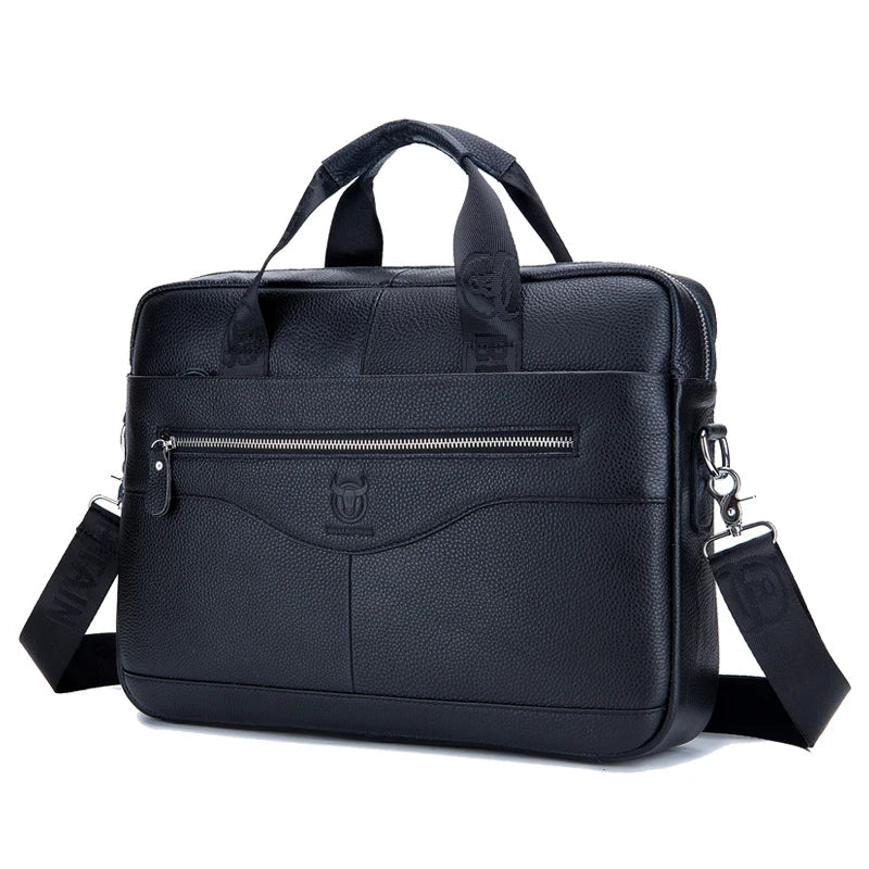 BULLCAPTAIN Briefcase Shoulder Messenger Bags Men's Genuine Leather 14-inch Laptop Bag's Men's Briefcase Office Business Handbag