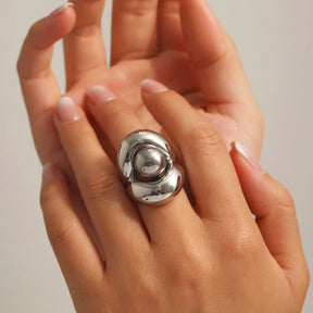 Gold Color Silver Stainless Steel Ring for Womens Fashion Hollow Out Spherical Chunky Rings Female Punk Luxury Jewelry