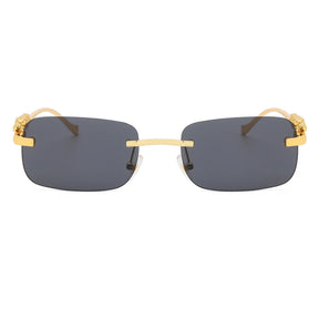 Gold Black Rectangular Sunglasses With Metal Hinge Rimless Metal sunglasses Summer fashion Travel Street Photo Sunglasses