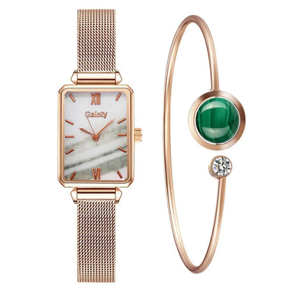 New Women Watch Luxury Bracelet Set Fashion Square Ladies Quartz Watch 