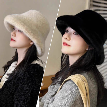 Soft Plush Winter Bucket Hat for Women