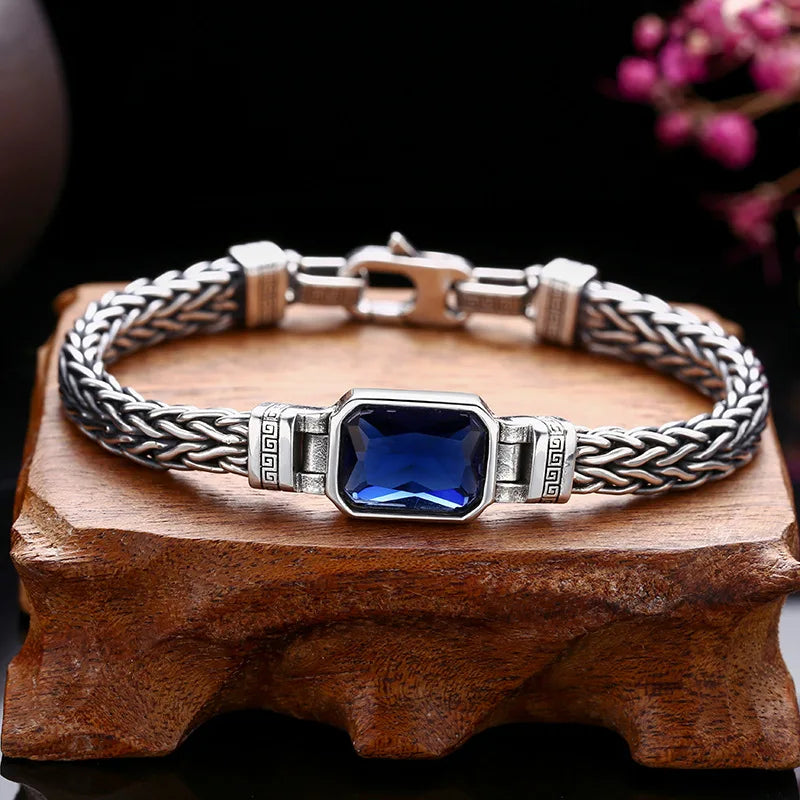 Men's Vintage Blue Zircon Handwoven Bracelet