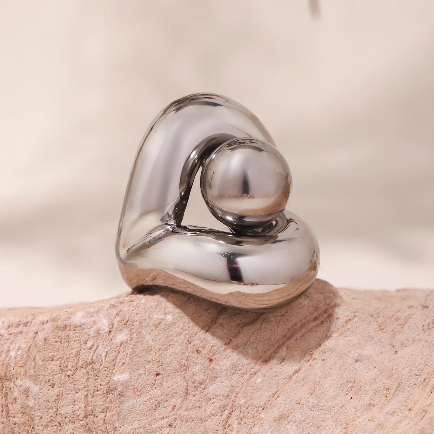 Gold Color Silver Stainless Steel Ring for Womens Fashion Hollow Out Spherical Chunky Rings Female Punk Luxury Jewelry