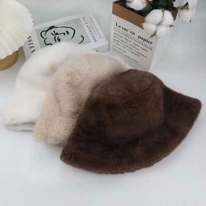 Soft Plush Winter Bucket Hat for Women
