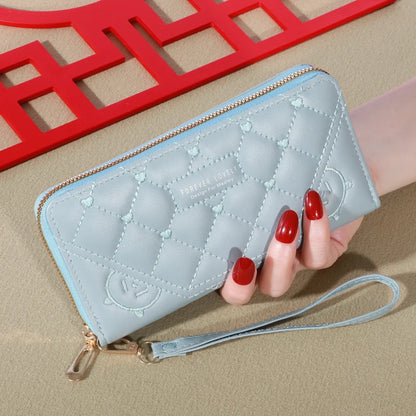 2024 New Wallet Women's European and American Card Bag Zipper Handbag Embroidered Mobile Phone Bag