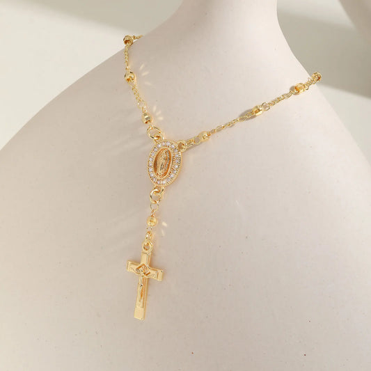 Elegant Virgin Mary Y-Shaped Rosary Necklace