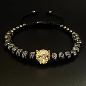 Luxury Stainless Steel Beads Beaded Leopard Head Man Bracelet For Women Hand Jewelry Couple Gift