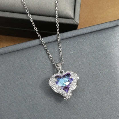 ZAKOL Gorgeous Colorful Zircon Love Heart Pendant Necklace For Women Fashion Stainless Steel Neck Chain Jewelry Gift