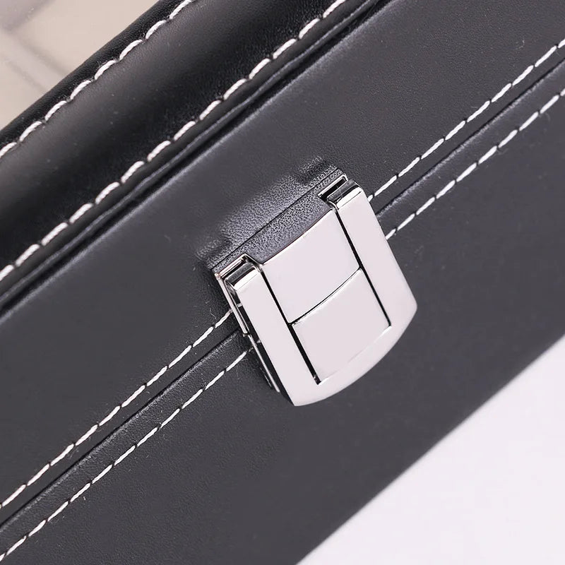 Venda quente de couro do plutônio display armazenamento coleção organizador caixa relógio caso com vidro slot superior relógio masculino suporte caixa exibição presentes