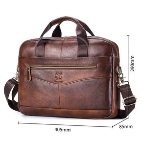 BULLCAPTAIN Briefcase Shoulder Messenger Bags Men's Genuine Leather 14-inch Laptop Bag's Men's Briefcase Office Business Handbag