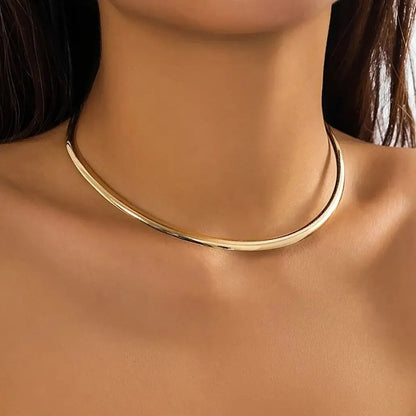 Vintage Iron Metal Torques Choker Necklace Women Goth Gold Color Smooth Adjustable Chain Fashion Jewelry Steampunk Party Gift
