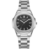 Fashion Luxury Business Square Quartz Watches Classic Stripe Design Dial with Stainless Steel Band Wristwatch for Men