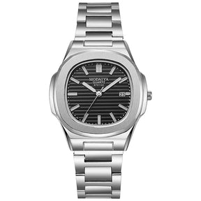 Fashion Luxury Business Square Quartz Watches Classic Stripe Design Dial with Stainless Steel Band Wristwatch for Men