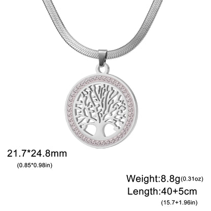 Lemegeton Zircon Tree of Life Necklace Women Stainless Steel Jewelry Round Charm Lucky Accessories Party Valentine's Day Gifts