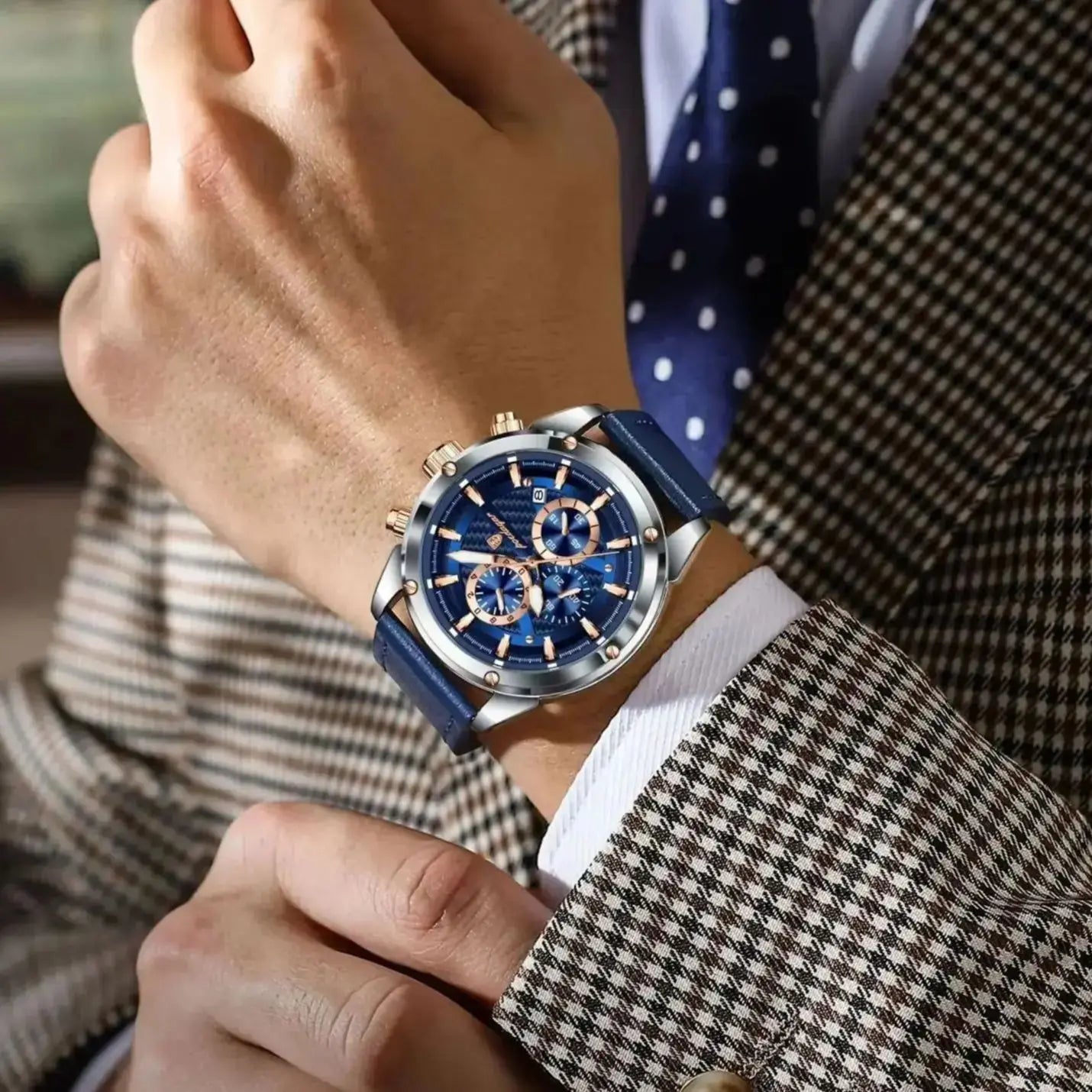 Poedagar homem de negócios relógio à prova dwaterproof água luminosa cronógrafo data relógios originais para homem couro luxo relógio de pulso de quartzo