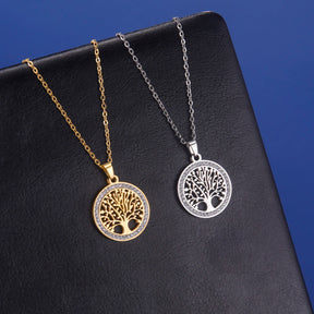 Lemegeton Zircon Tree of Life Necklace Women Stainless Steel Jewelry Round Charm Lucky Accessories Party Valentine's Day Gifts