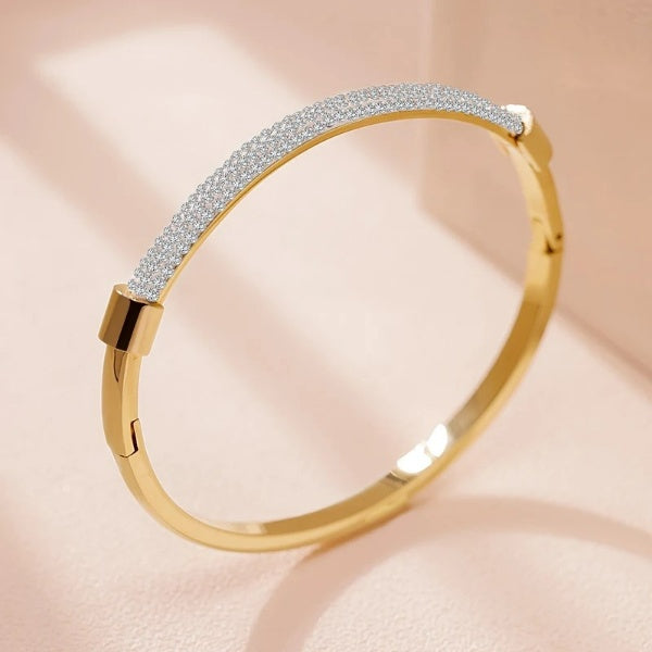 Cubic Zirconia Titanium Steel Cuff Bracelet