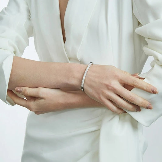 Cubic Zirconia Titanium Steel Cuff Bracelet