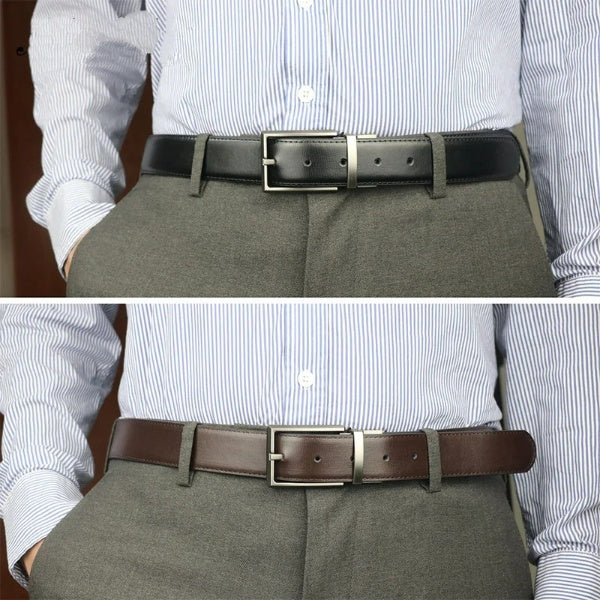 Maikun Reversible Leather Dress Belt with Rotated Buckle